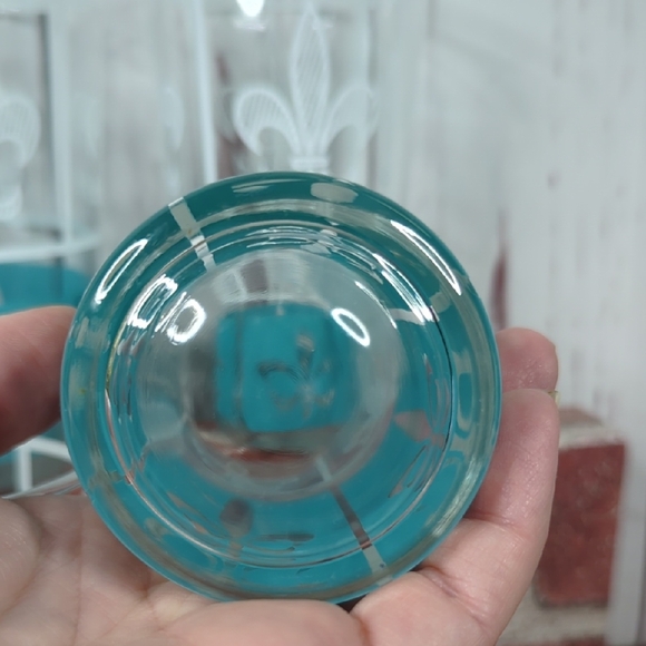 Hazel Atlas Set of 6 Glasses Tumbler White Turquoise 12oz. Highball Fleur-de-Lis - Picture 12 of 16